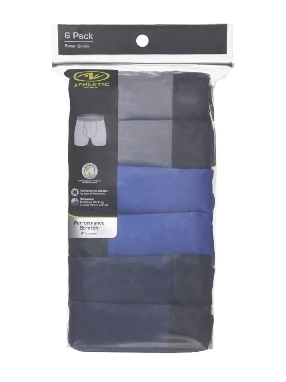 Athletic Works Pro-Form Boxer Briefs 6 Pk Quick Dry Performance Stretch Size Sm
